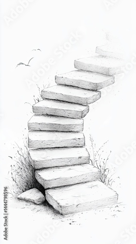 Abstract Ink Sketch of a Winding Staircase Representing Time and Journey