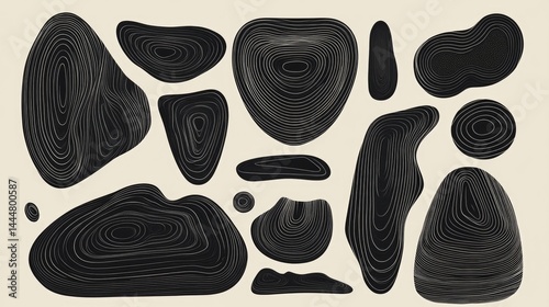 Abstract Dark Topographic Forms Elegant Design Elements.