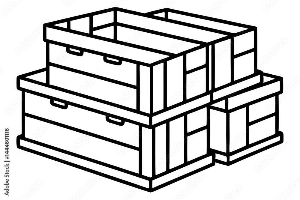 Stacked Crates Line Art Vector Illustration Stacked Crates Line Art Vector Illustration