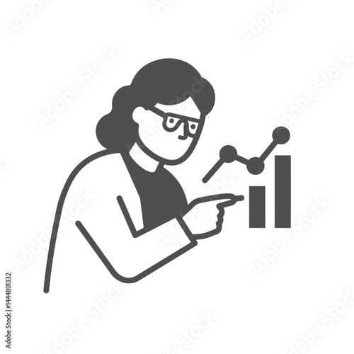 Scientist Analyzing Data: A focused scientist, adorned in lab coat and glasses, meticulously examines the intricacies of data analysis, a graph to present her findings.