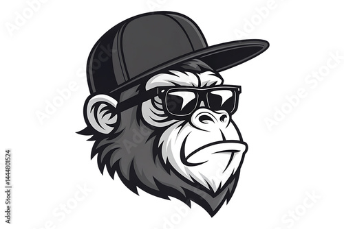 Minimalist Gorilla Head Logo with Cap and Sunglasses – Monochrome Design for Branding & Merch photo