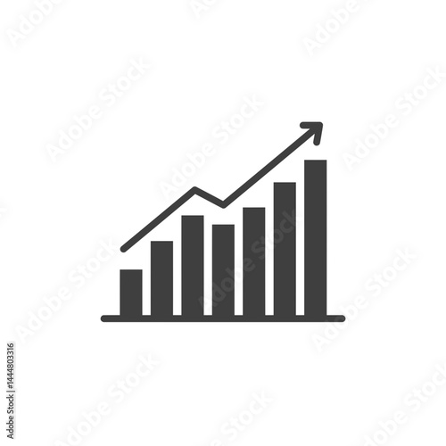 Progress Graph: A sleek monochrome bar graph showcases rising progress, symbolizing growth, success, and upward momentum, in a modern graphic style.