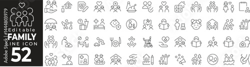 Family Care Icon Set: A Line Icon Collection Featuring Father's Day, Mother's Day, Love, Bonding, and Celebration