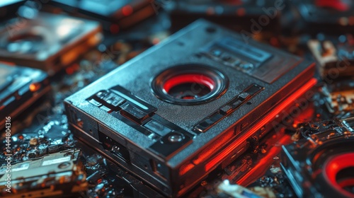 Close-up conceptual image of an obsolete vintage portable cassette player device