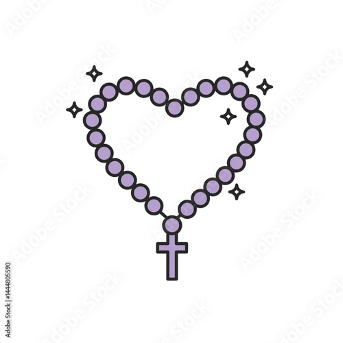 Rosary beads in a heart shape icon  