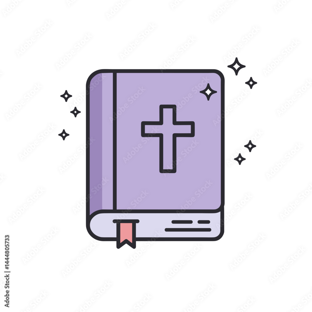 Obraz premium Icon of a Bible with a Cross in a Simple, Colorful Style 