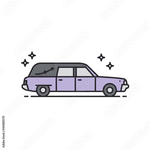 Iconic purple hearse vehicle illustration with shining details  