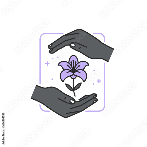 Hands holding a flower icon in a minimalist style  