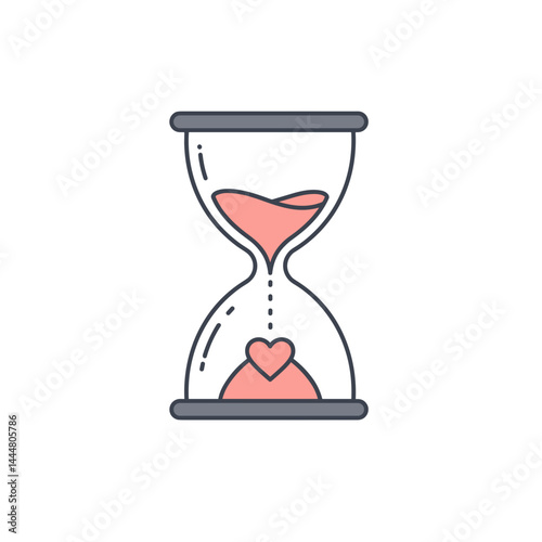 Hourglass icon with hearts representing love and time  