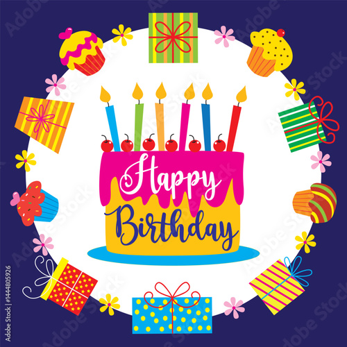 happy birthday card with birthday cake