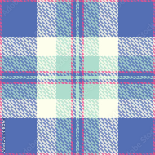 Lumberjack textile texture plaid, decorate seamless vector tartan. Tone check pattern fabric background in blue and ivory colors.
