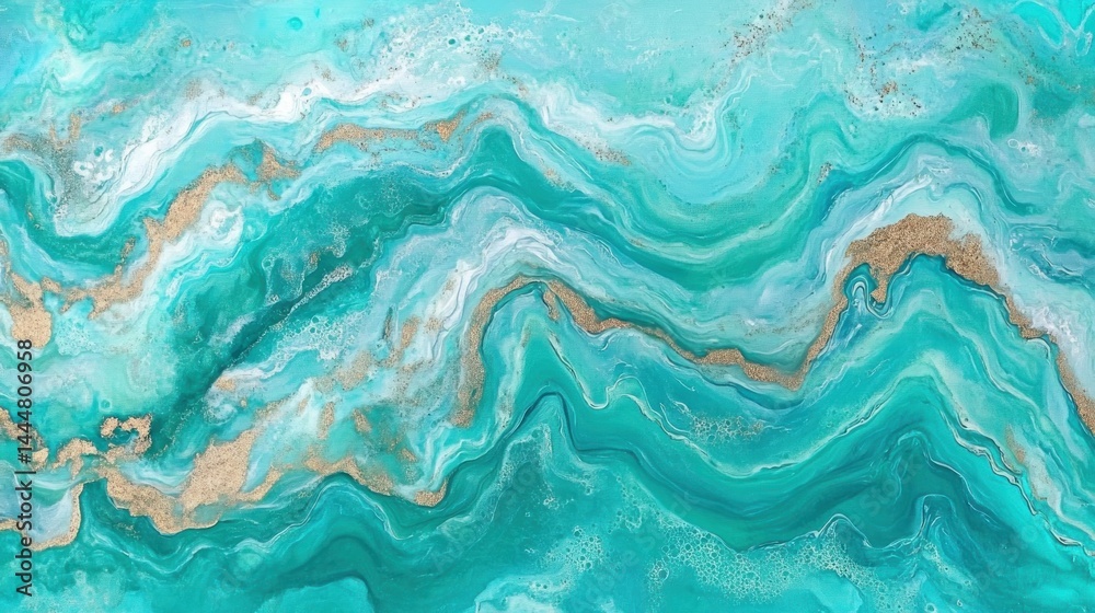 Obraz premium Turquoise and gold abstract flowing design pattern.