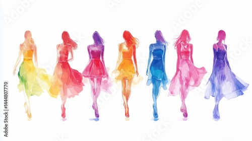 Fashion models sketch, vector illustration, on white background.