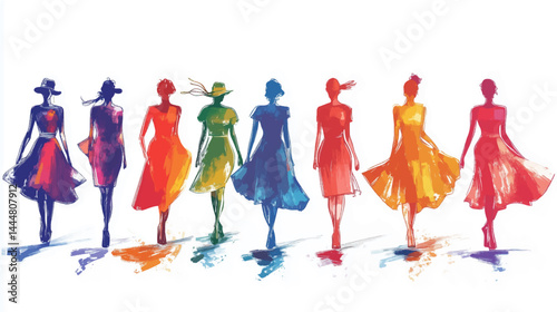 Fashion models sketch, vector illustration, on white background.