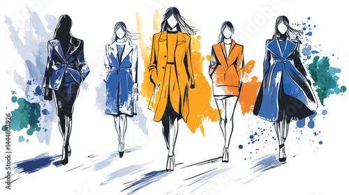Fashion models sketch, vector illustration, on white background.