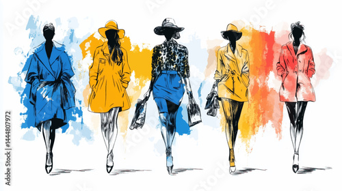 Fashion models sketch, vector illustration, on white background.