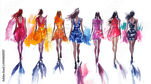 Fashion models sketch, vector illustration, on white background.