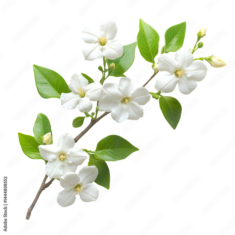 Fototapeta premium White flowers on a branch against a black background