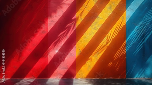 Vibrant color blocks with diagonal shadows creating a captivating abstract wall