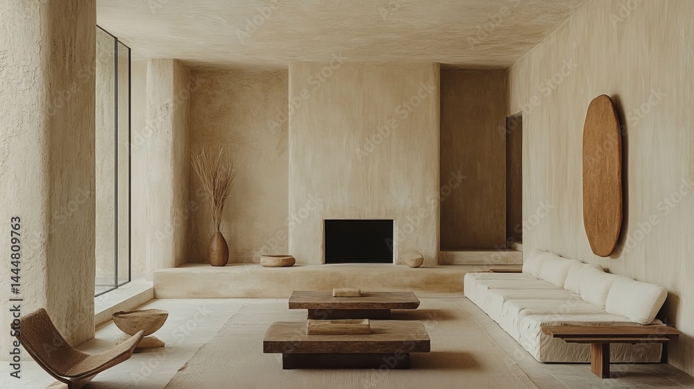 Fototapeta premium Cozy Living Room Featuring Plush Couch and Warm Fireplace Creating an Inviting and Relaxing Atmosphere