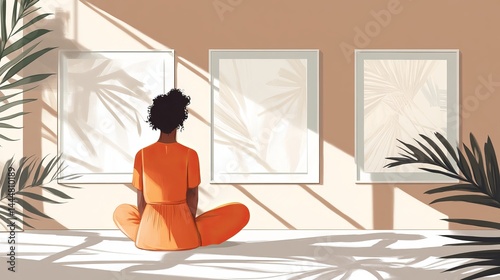 Woman Sitting Comfortably in a Cozy Room Surrounded by Lush Green Plants Creating a Calming Atmosphere