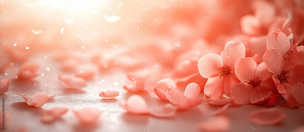 Soft Pink Flowers and Petals, Delicate Background, Spring, Romantic, Elegant, Perfect for Greeting Cards