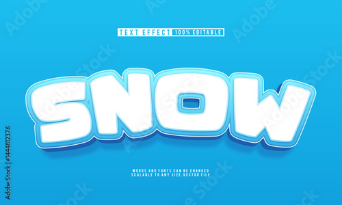 Cartoon snow 3D blue text effect with fun editable style, perfect for winter themes.