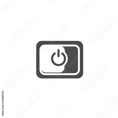 Power Button Icon: Minimalist grayscale graphic showcasing an on/off power button within a rectangular frame. A simple yet effective symbol of digital activation and control.