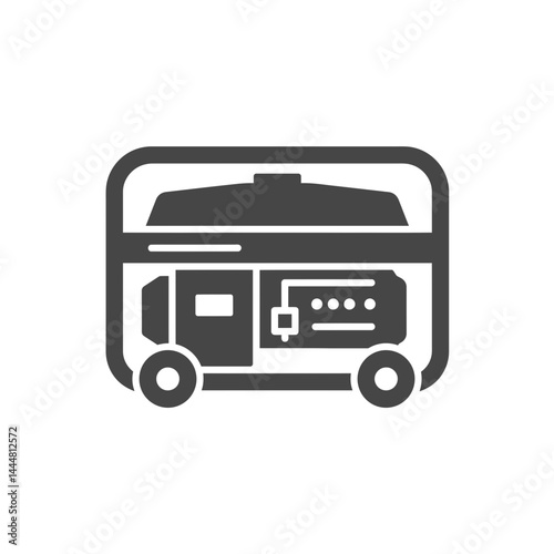 Power Source: A bold, graphic depiction of a portable generator. The illustration shows a sturdy frame and essential components ready for power generation.