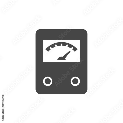 Voltage Meter: A detailed, high-contrast shot capturing a sleek, analog voltage meter with a clear gauge, indicating power or electrical measurement in a studio setting.