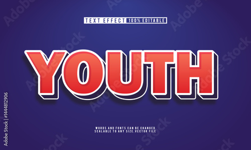 Bold 3D youth text effect, editable and vibrant for modern and energetic themes.