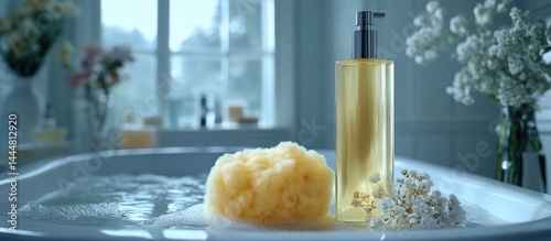 Obraz na płótnie Spa Bath with Natural Sponge and Lotion w salonie