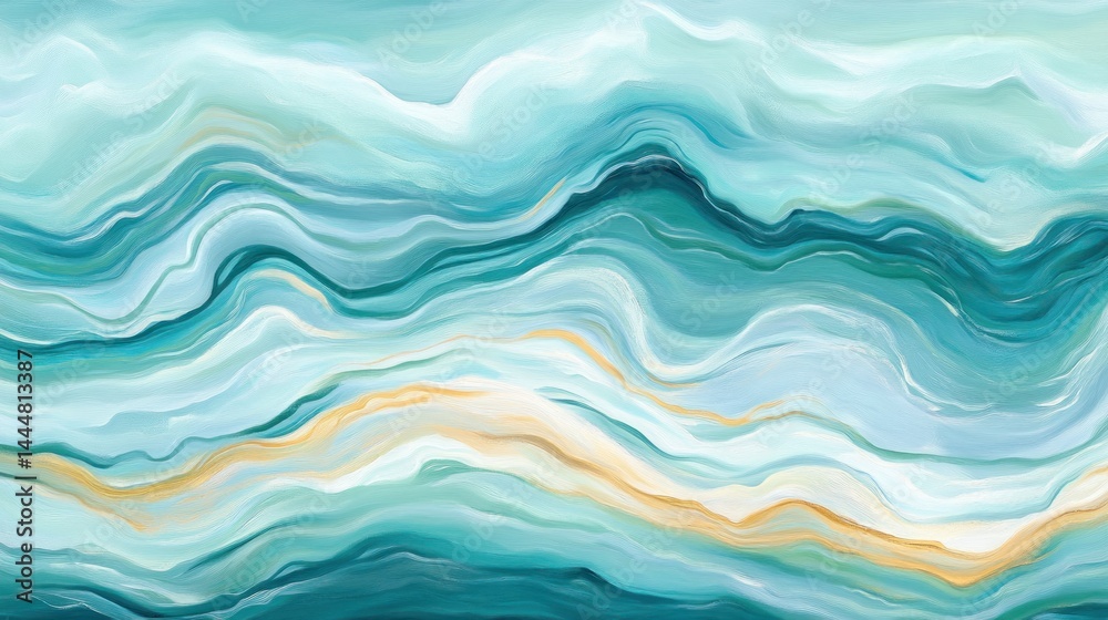 Abstract design with flowing teal and light blue color patterns.