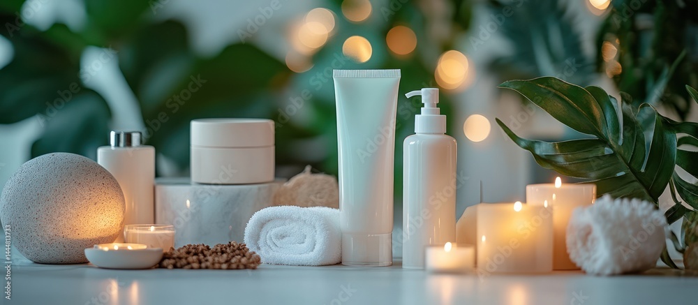 Spa Products Display with Candles and Plants