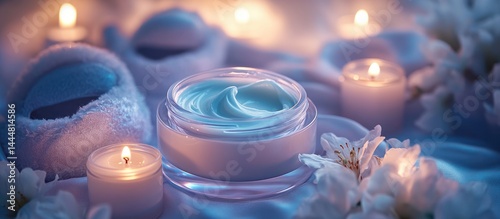 Obraz na płótnie Spa skincare products with candles and flowers w salonie