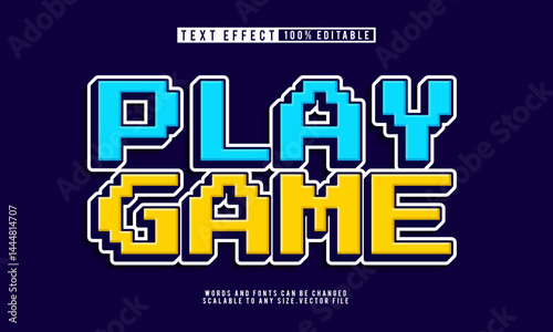 Editable play game text effect with pixel font style for retro vibes.