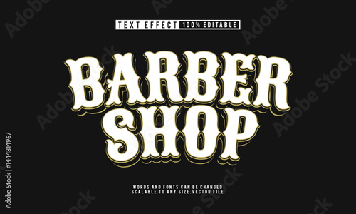 Editable barber shop text effect with shave salon and haircut style.