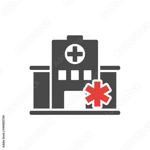 Hospital Icon: Illustration of a simple Hospital Icon with cross on the building.