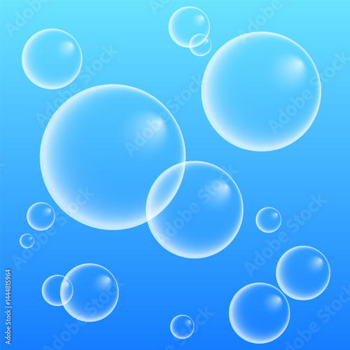 A set of colorful and colorful soap bubbles to create a design. Isolated, transparent, realistic soap bubbles on a transparent background.