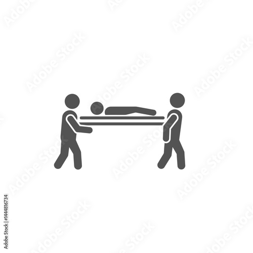Medical Evacuation: Illustration of individuals moving a patient on a stretcher, offering a stark representation of the act, suitable for medical and safety education materials.