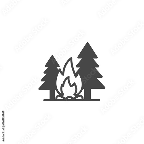 Campfire and Forest: a visual depiction of a stylized campfire in the wilderness, evoking feelings of adventure, warmth, and connection to nature.