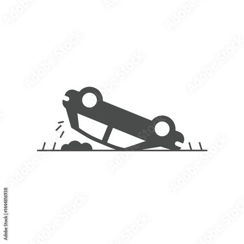 Car Accident Symbol: A stark, minimalist illustration of a car overturned, conveying a sense of danger and the aftermath of a vehicular incident.