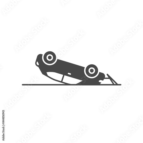 Overturned Car Symbol: Illustrative representation of a vehicle involved in a car accident, emphasizing themes of danger and potential hazards.