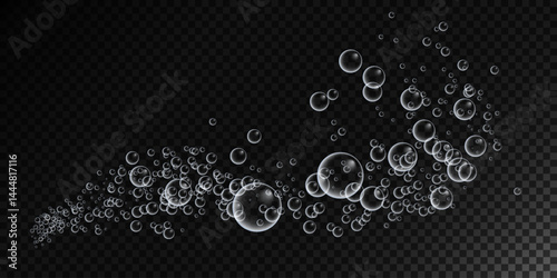A set of colorful and colorful soap bubbles to create a design. Isolated, transparent, realistic soap bubbles on a transparent background.