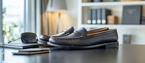 Obraz na płótnie Stylish loafers on a desk in a modern office w salonie