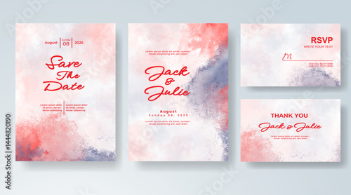 Wedding invitation with abstract splash watercolor