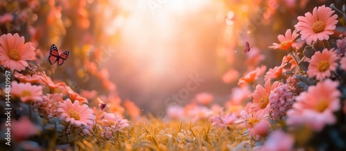 Obraz na płótnie Sunlight through flowers, dreamy garden scene, perfect for a spring background w salonie