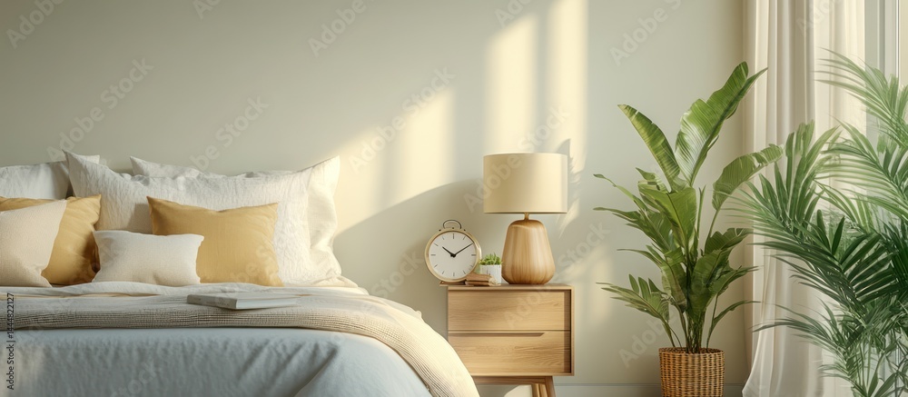 Sunny Bedroom Interior with Plants