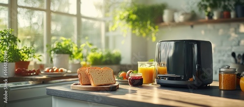 Obraz na płótnie Sunny Kitchen Breakfast Scene with Toast, Toast and Juices w salonie
