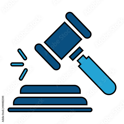 Legal Decision Symbol. A bold vector icon of a blue gavel striking a base, symbolizing legal decisions, court rulings, or auctions, ideal for law, justice, or legal-themed designs.